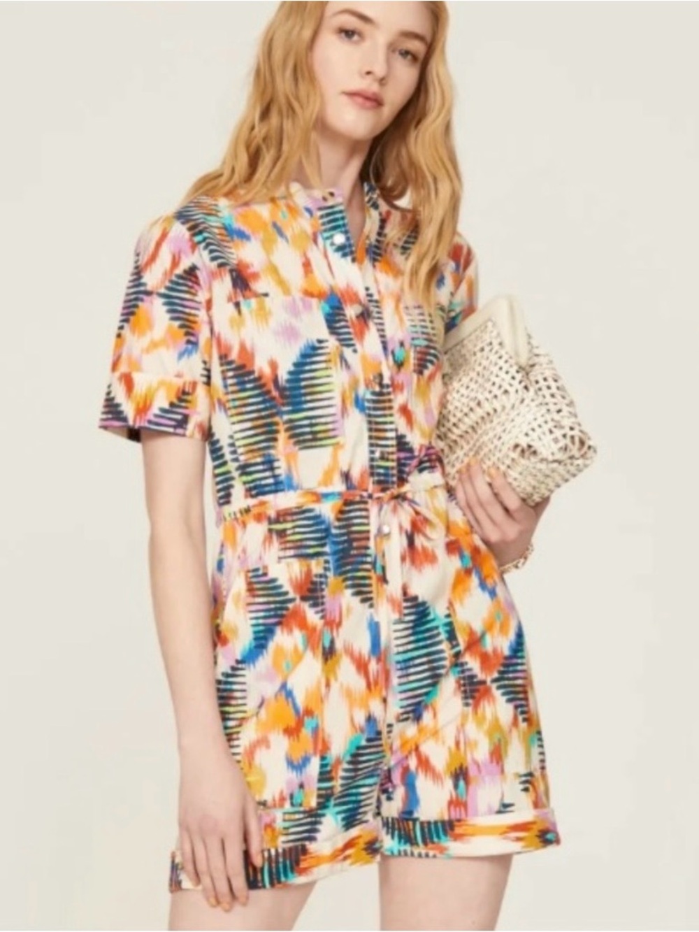 Maria Cher Chalten Aria Organic Cotton Romper Size Large Multi Ikat Abstract
